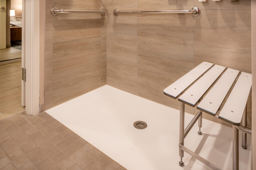 Shower seat in a wet room