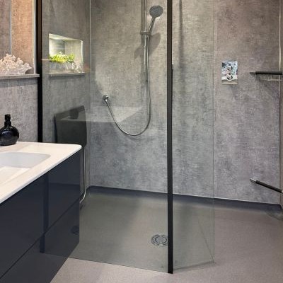modern-grey-mobility-wet room-shower Modern grey mobility wet room in a UK home