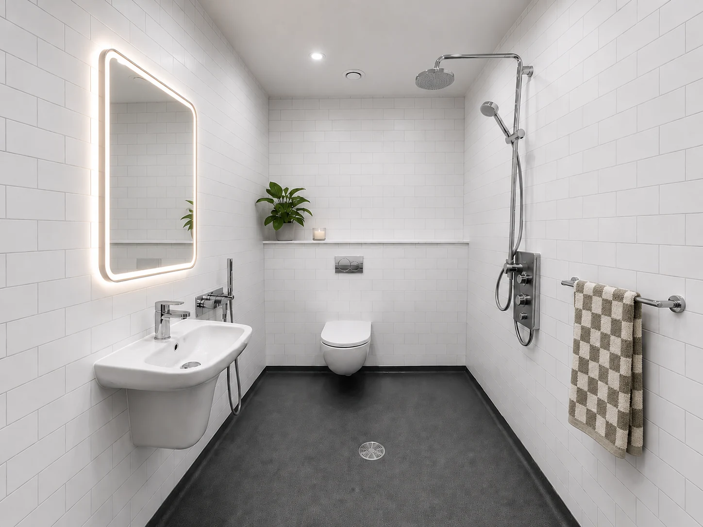 White subway tile mobility wet room