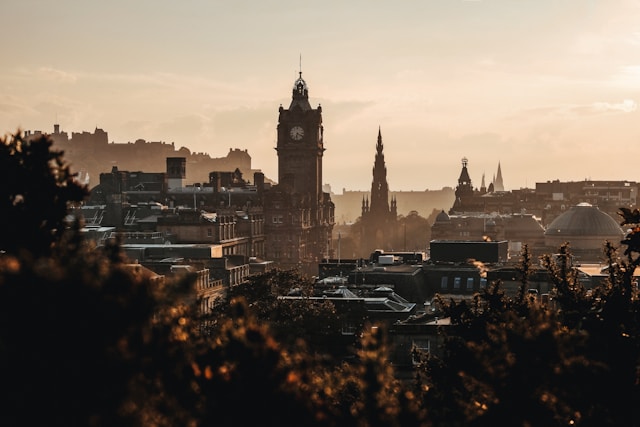 The skyline of Edinburgh at sunset