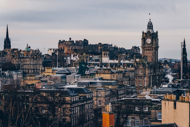 Edinburgh's city landscape in the evening time