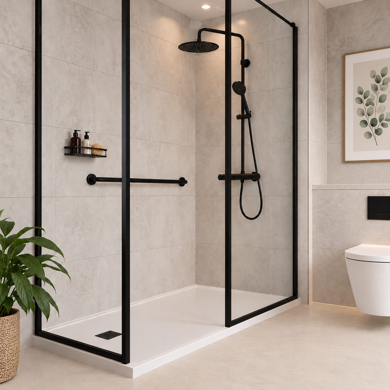 Fife walk-in shower black accents Edinburgh walk-in shower